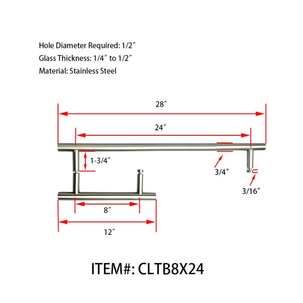 CLTB8X24, Ladder Style, 8" Pull Handle with 24" Towel Bar, Pull handle Towel Bar Combination Sets
